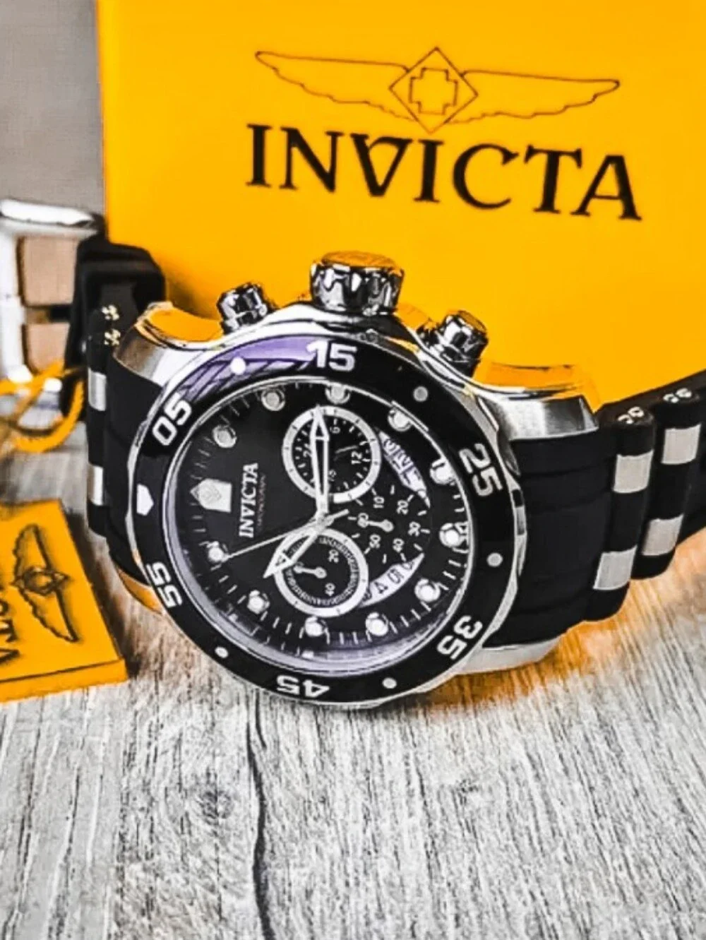 Invicta Black Watch with Green Accents and Silver Tone